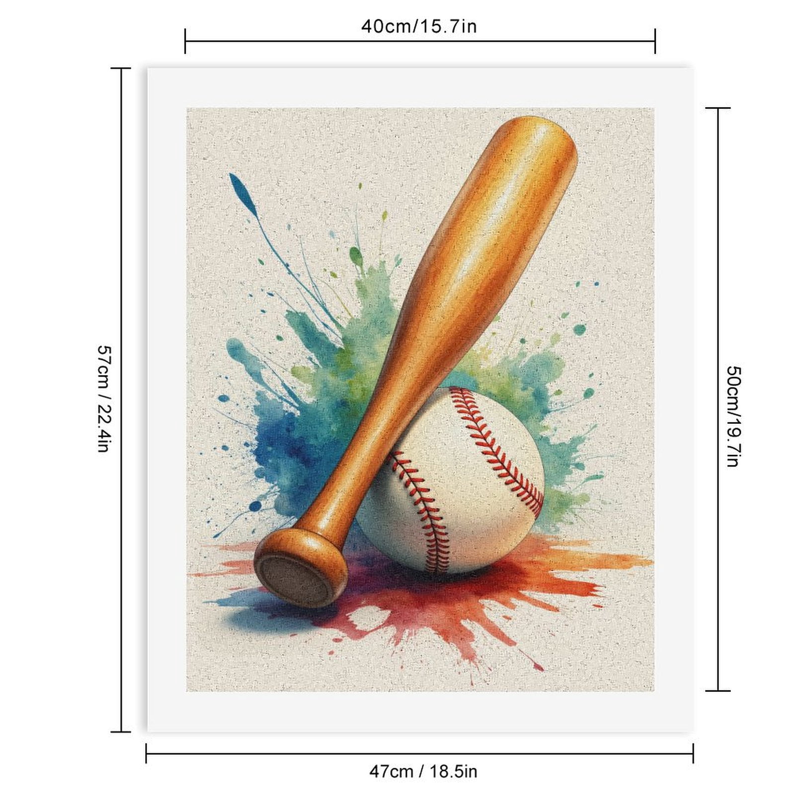 Paint by Numbers Kit for Adults, Baseball Bat Art Splatter Paint by Numbers, Easy Paint by Numbers Kit for Adults Beginner, DIY Adult Paint by Number Kits on Canvas, Home Decor