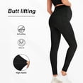thumbnail image 4 of Women's Maternity Yoga Pants, Maternity Leggings, High Elastic Belly Support Seamless Leggings with Pockets, Pregnancy Workout Tights, Comfortable Motherhood Activewear for Daily Wear Black M, 4 of 8