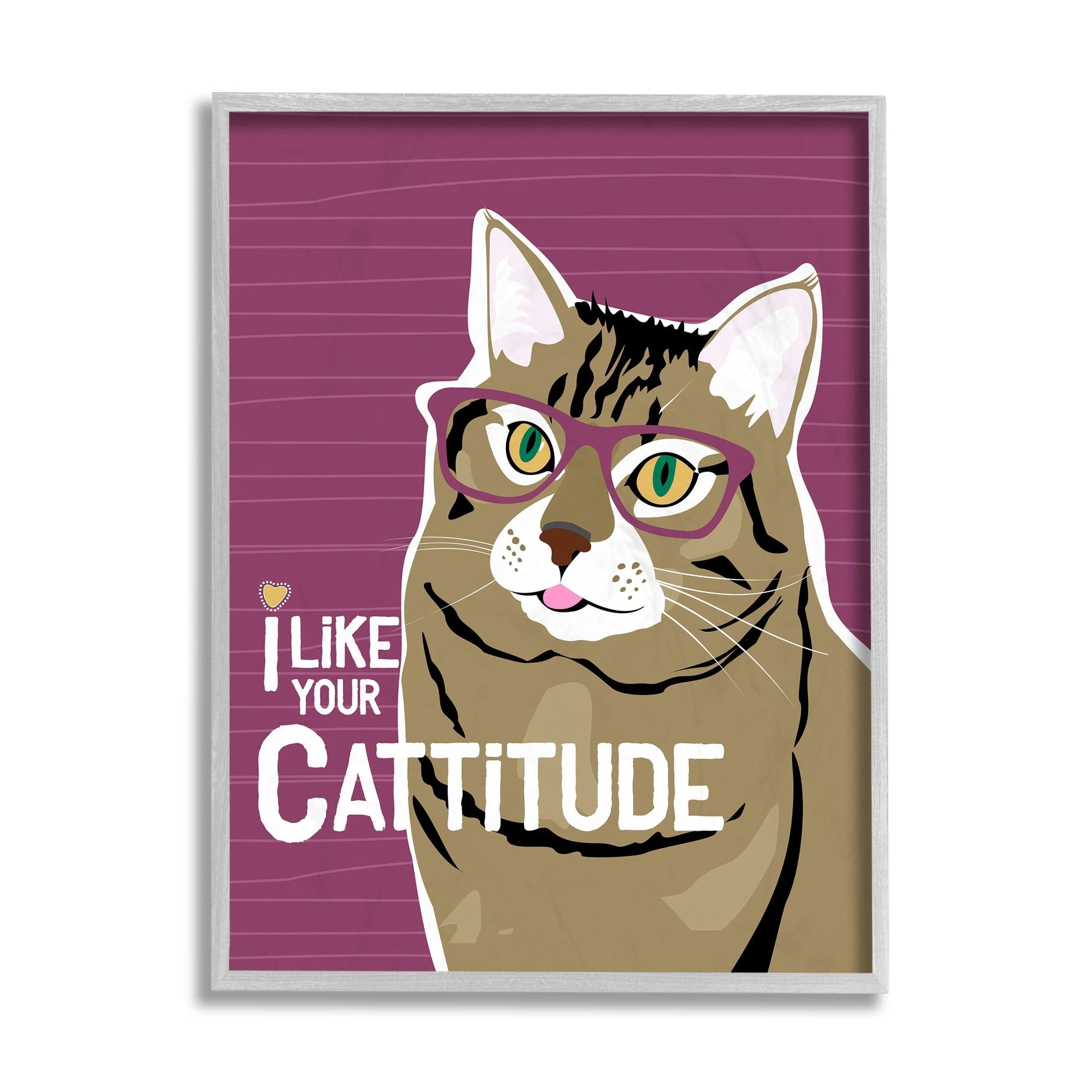 Stupell Industries Like Your Cattitude Phrase Cat With Glasses Pet Black Framed, 24 x 30, Design by Ginger Oliphant