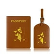 thumbnail image 4 of Juego de pasaporte de cuero de PU con etiqueta de equipaje de bronce y mapa, juego de soporte para pasaporte, 4 of 5