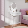 thumbnail image 6 of Small Makeup Vanity Desk, White Vanity Table with LED Lighted Mirror, Dressing Table with Drawer, Open Shelves, Adjustable Brightness, Women Stylish Makeup Desk for Small Bedrooms, 6 of 7