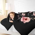 thumbnail image 5 of Erosebridal Black Pink Letter I Floral Bow Print Bedding Comforter Set, Monogram Style Queen Bedding Sets for Girls, Black Reversible 7-Piece, 5 of 6