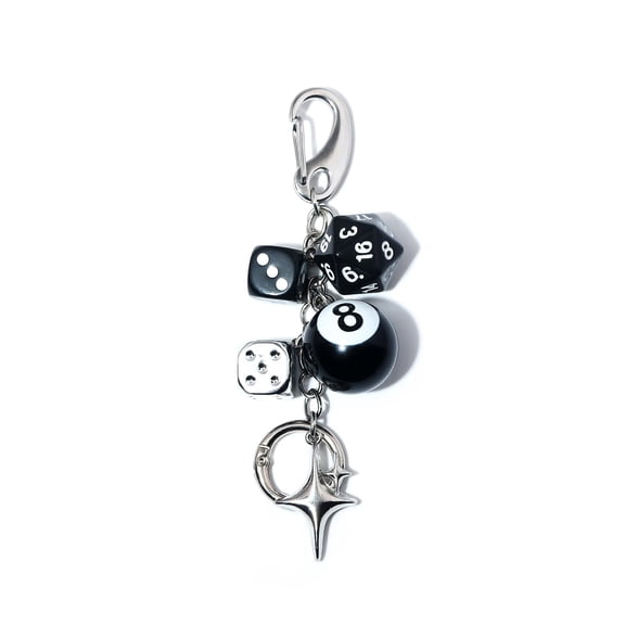 8 Ball Dice Charm Keychain - Cool Black Bag Purse Handbag Backpack Car Accessories - Y2K Aesthetic Star Key Chain for Women Men