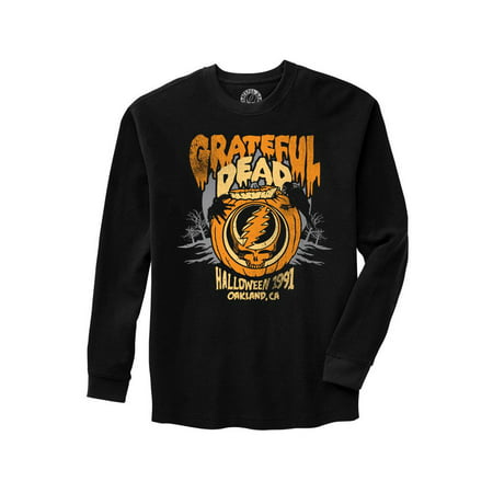 Ripple Junction Grateful Dead Adult Halloween Pumpkin Thermal Crew Long Sleeve T-Shirt Black