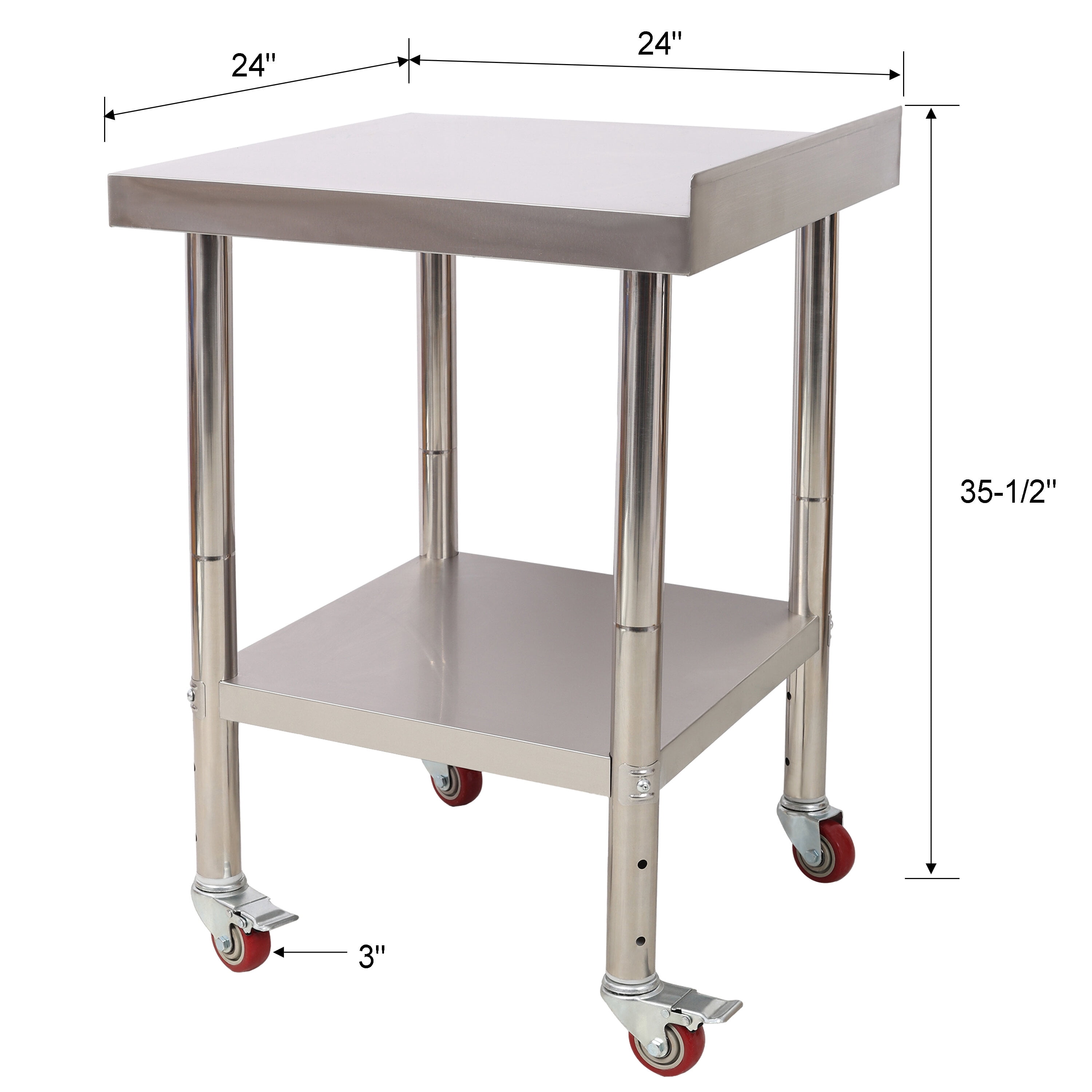 Stainless Steel Prep Table, 24 x 24 x 35-1/2 Inch, 440lbs Load Capacity Heavy Duty Metal Worktable with Backsplash Adjustable Undershelf & 4 Casters, Commercial Workstation for Kitchen Restaurant