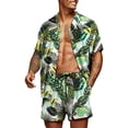 thumbnail image 1 of Faithtur Men's Hawaii Shirt Suits, Fashion Printed Button Down Short Sleeve Shirt + Beach Shorts Set, 1 of 9