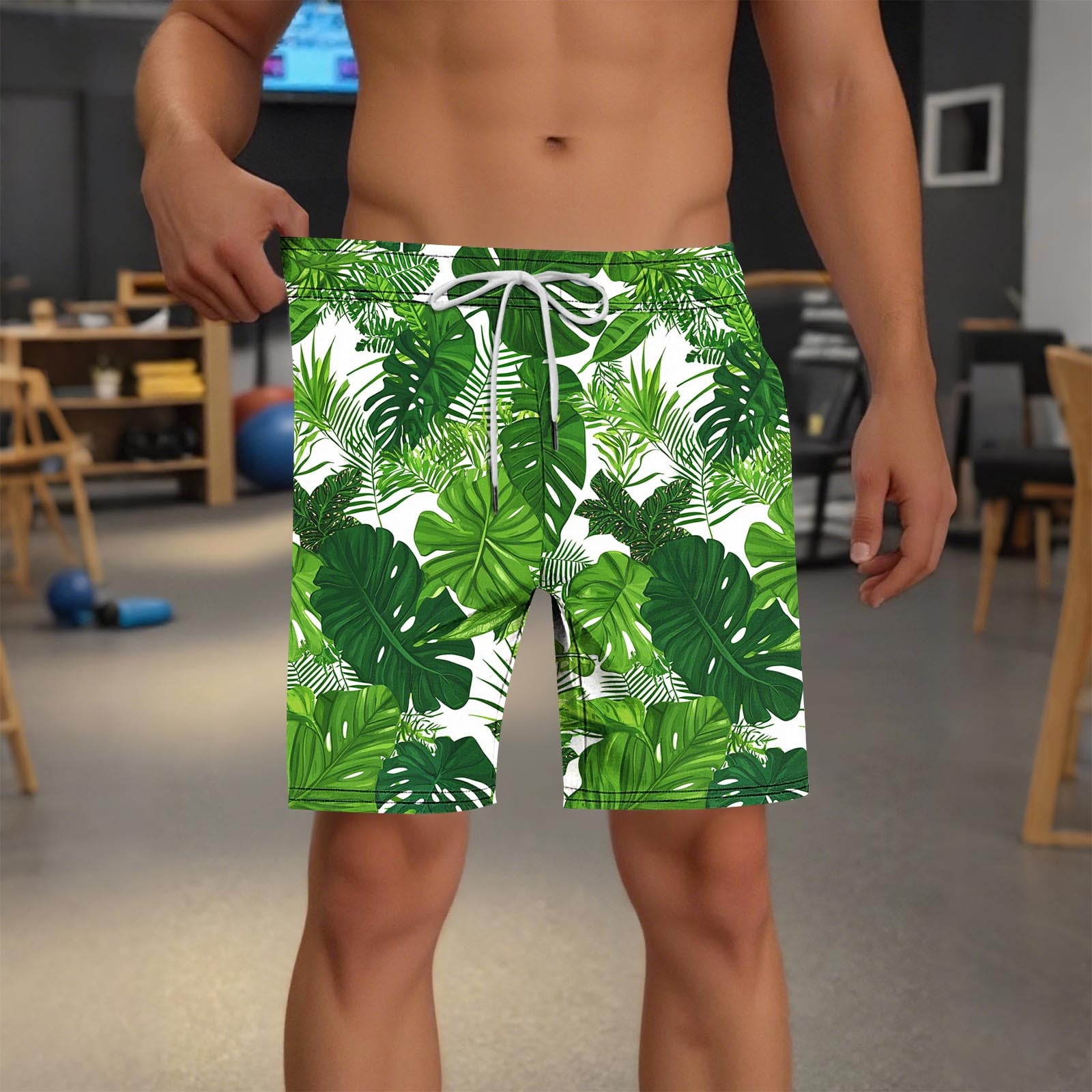 Timoontee Men Beach Shorts Stretchy Elastic Waist Functional Side Pockets for Outdoor Activities Easy Care Machine Washable Green L