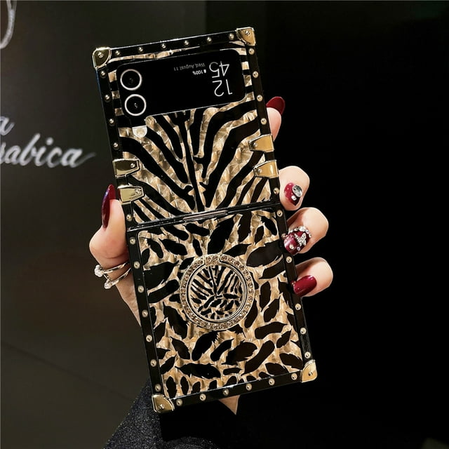 Luxury Flower Plaid Leopard Pattern Lip Cover For Samsung Galaxy Z Flip 4 Case Flip 6 Case For Samsung Galaxy Z Flip 5 Flip 3