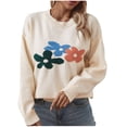 thumbnail image 3 of Fartey Women's Flowers Knit Sweater Fall Winter Crew Neck Pullover Sweater Loose Fit Casual Long Sleeve Knitted Jumper Tops Beige M, 3 of 9