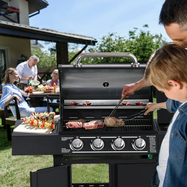 Haverchair 4 Burner Propane Gas Grill with Side Burner and Stainless Steel BTU