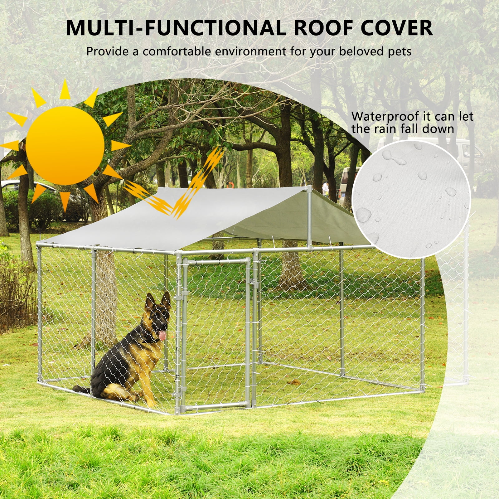 Magic Union Large Outdoor Pet Kennel for Dog and Cat, Waterproof Shade Cover, 90''x90''x63''
