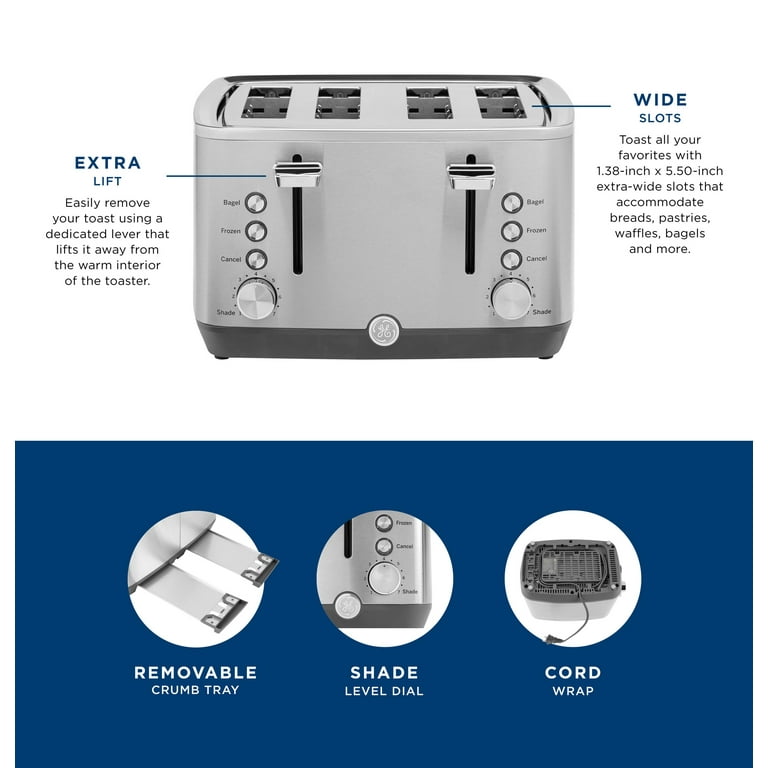 GE Appliances 4-Slice Toaster, Stainless Steel Finish, Removable