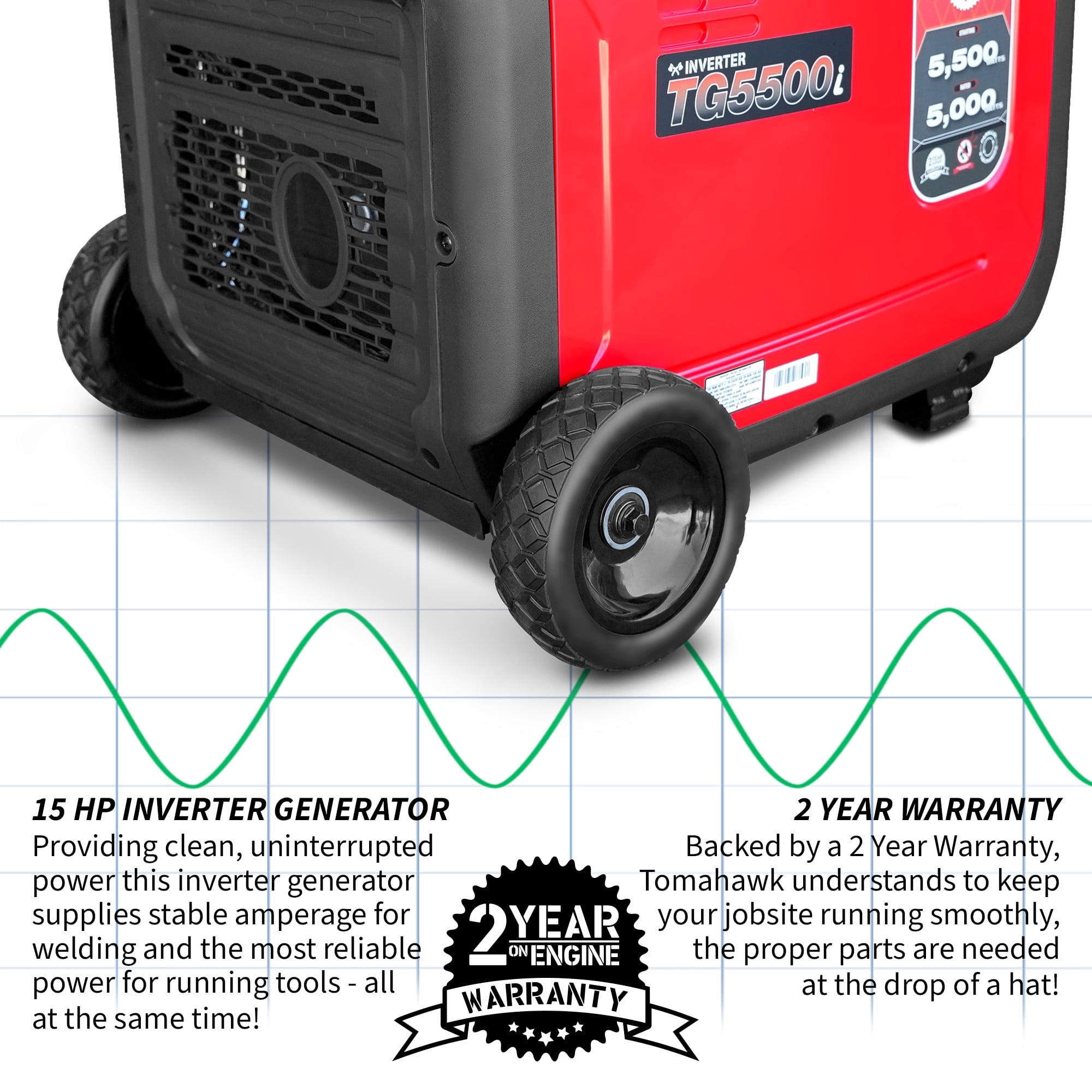 5500 Watt Inverter Generator Super Quiet Portable Gas Power Residential Home Use