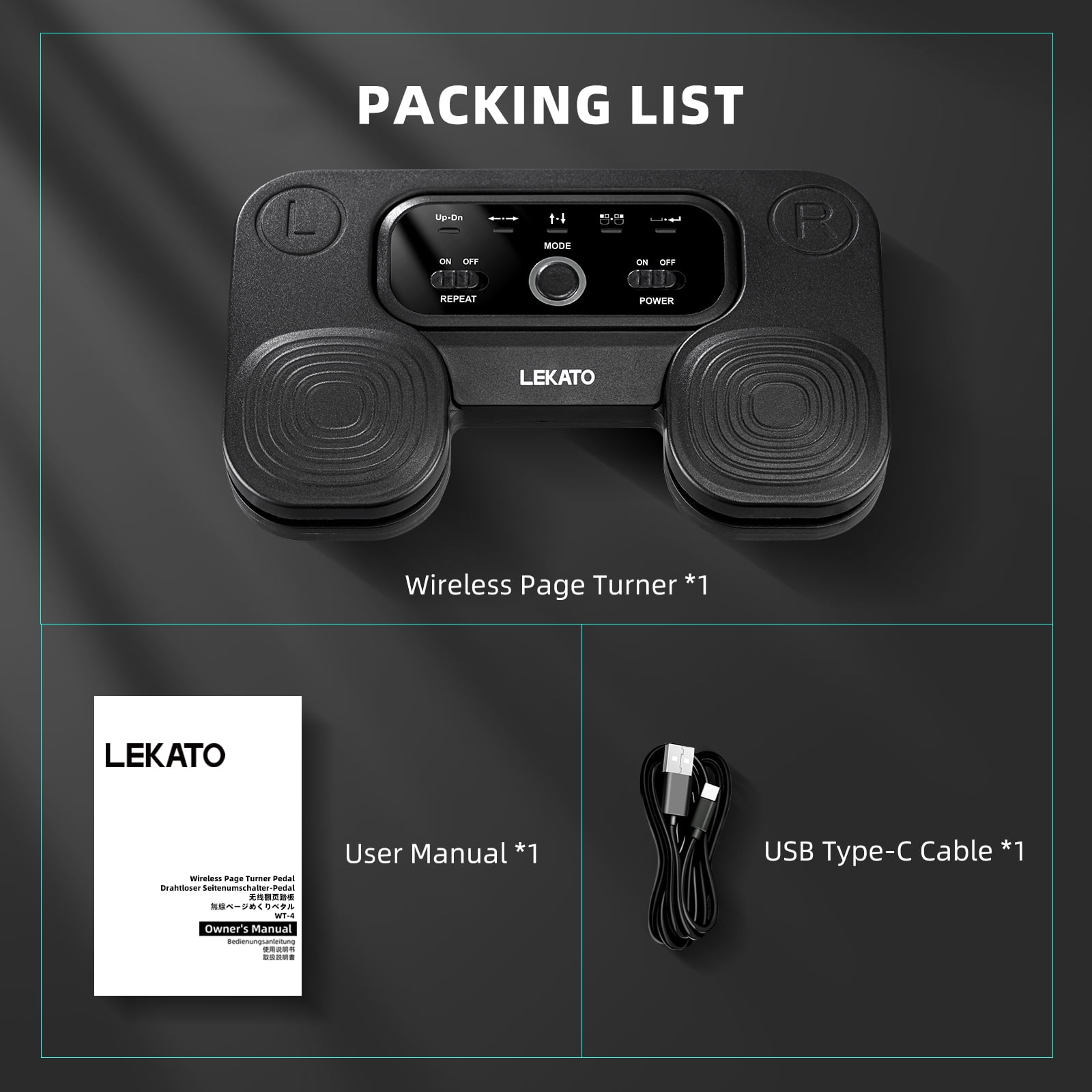 LEKATO Wireless Bluetooth Page Turner Pedal for Automatic ForScore, Guitar Pro, 5 Modes, Compatible with Windows/Mac/Android, USB-C Charging