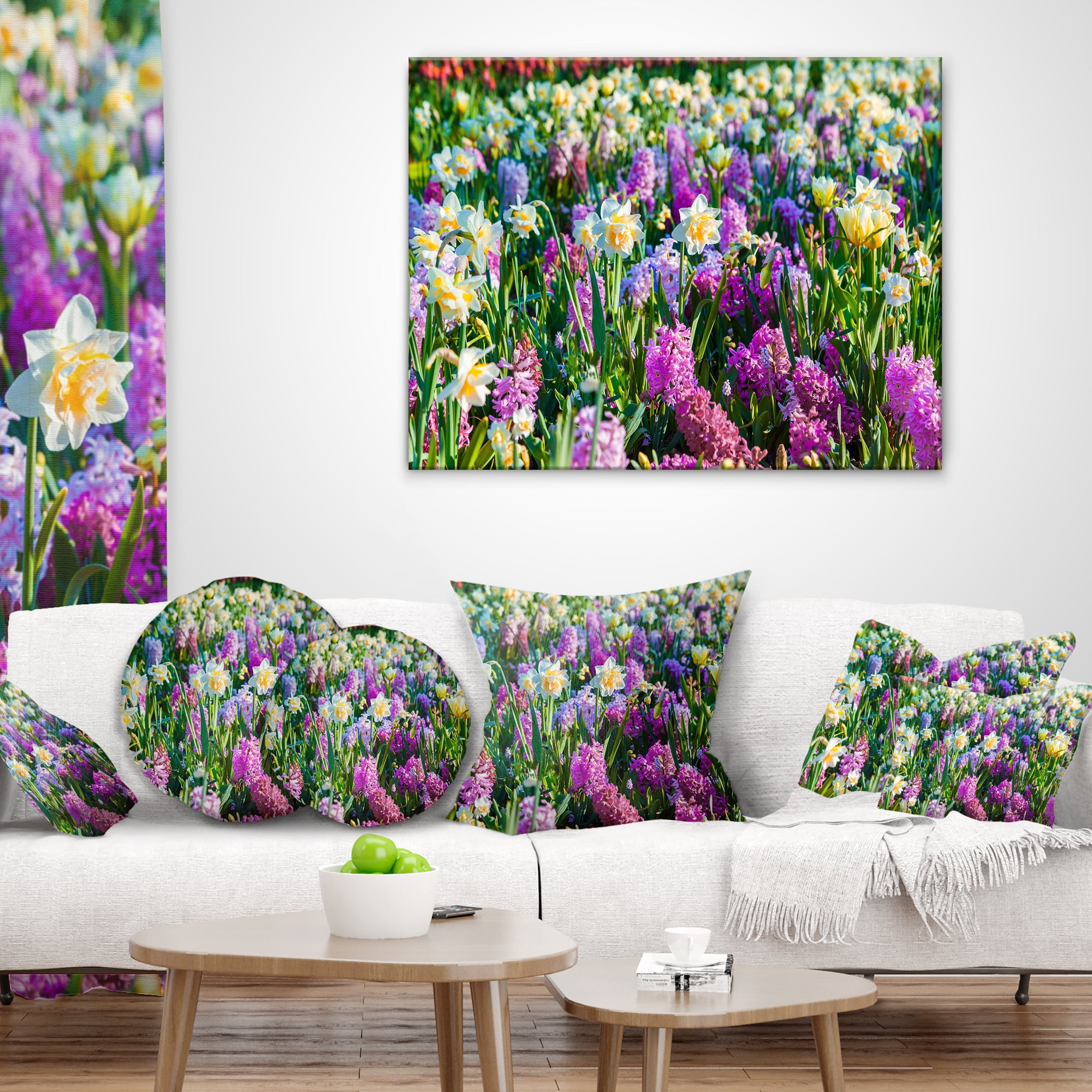 Designart Spring Flowers in Keukenhof Park - Floral Throw Pillow - 12x20
