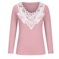 thumbnail image 6 of CLESALE Women'S Solid Color Pullover Lace V-Neck Long Sleeve T-Shirt Top(Pink,XL), 6 of 6