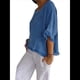 thumbnail image 2 of Blusa de Algodón y con Cuello Redondo, Dobladillo con Volantes y Corta, Color Liso, para Mujer. Azul M, 2 of 7