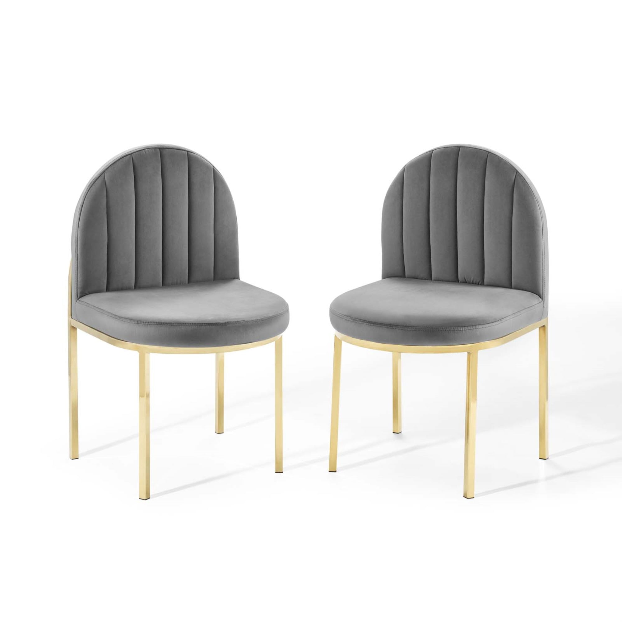 Gray Velvet Upholstered Side Chair with Gold Metal Frame
