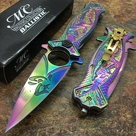 Masters Collection MC-A030RB Spring Assist Folding Knife, Rainbow Blade, Rainbow Handle, 4.5-Inch (Best Knife Handle Material)