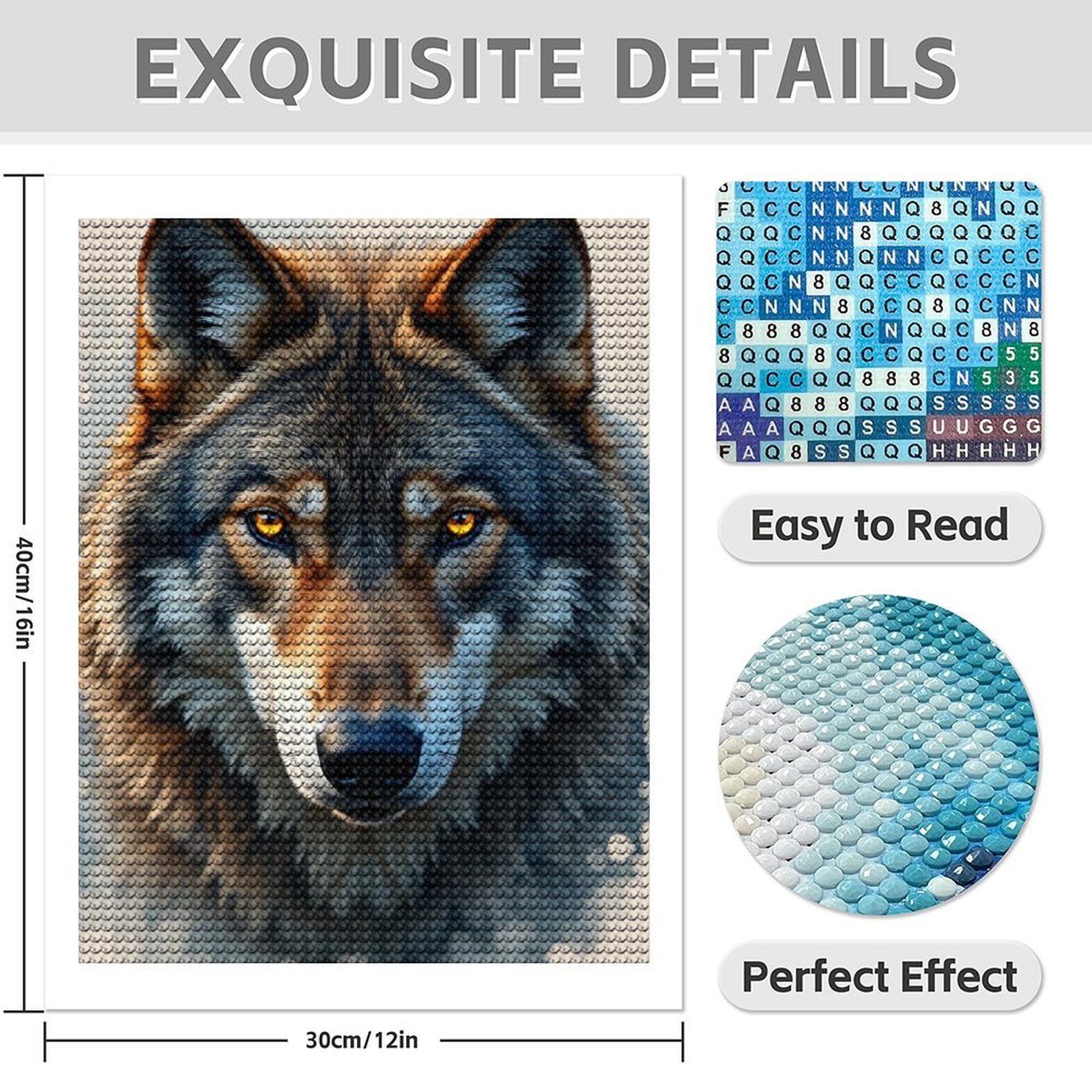 Diamond Art Kits for Adults - 5d Wolf Portrait Intense Eyes Diamond Painting for Adults, Diamond Art for Adults Beginners, Frameless Diamond Painting Kits for Adults for Home Wall Decor