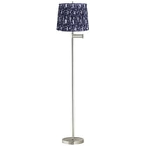 360 Lighting Druckman Modern 60 1/2" Tall Standing Floor Lamp Swing Arm Silver Metal Brushed Nickel Finish Pleated Deep Blue Shade