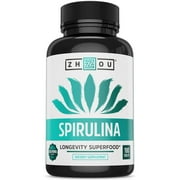 Zhou Nutrition Spirulina Tablets, Sustainably Grown in California, Nutrient-Packed Superfood, Vitamins, Vegan Protein, Amino Acids, Non-Irradiated, Gluten Free, Non-GMO, 30 Servings, 180 Count