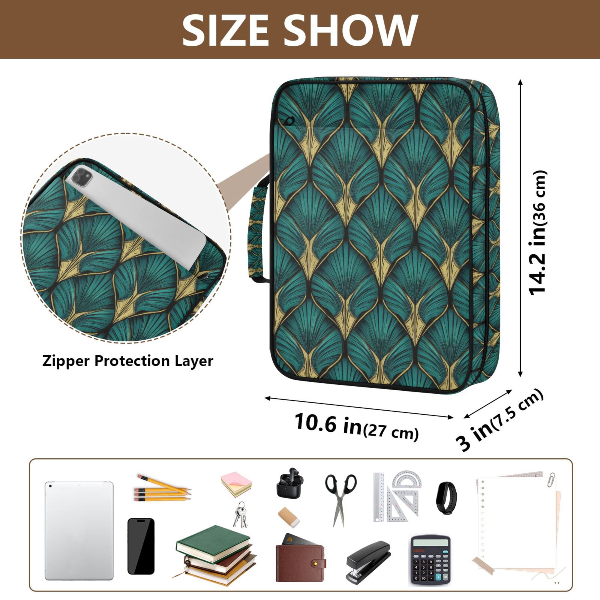 FORMRS Accordion File Folder A4 Size 7-Pocket Expanding Document Organizer Bag with 3 Ring Binder, Green Abstract Pattern