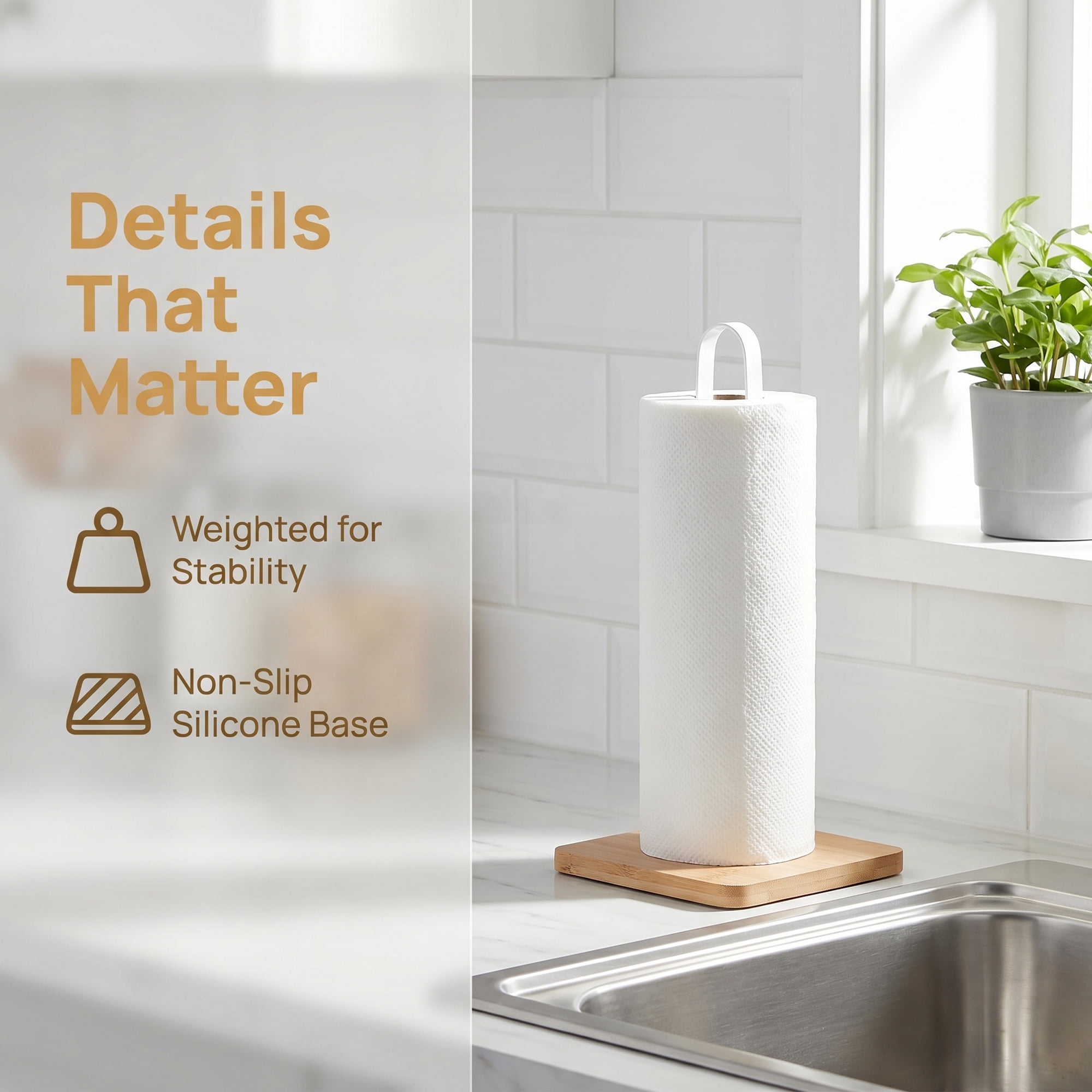 Unique Bargains Paper Towel Holder Countertop Base Dispenser Metal White B 10.2x6.3inch