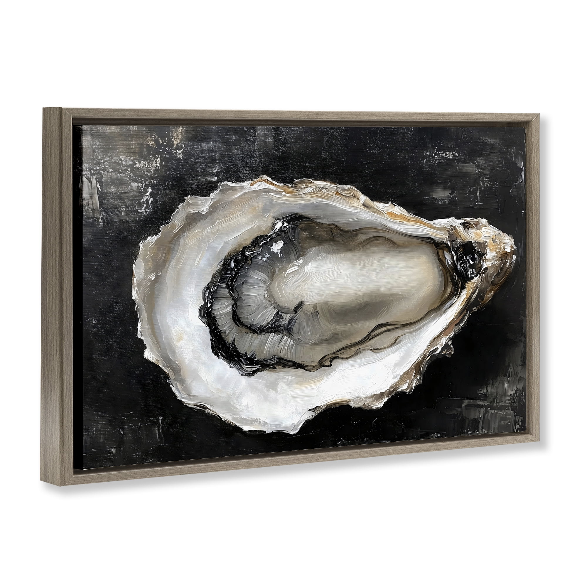 Stupell Industries Black Oyster Pearlescent Shell Brown Framed Floater Canvas Wall Art, design by LSR Design Studio