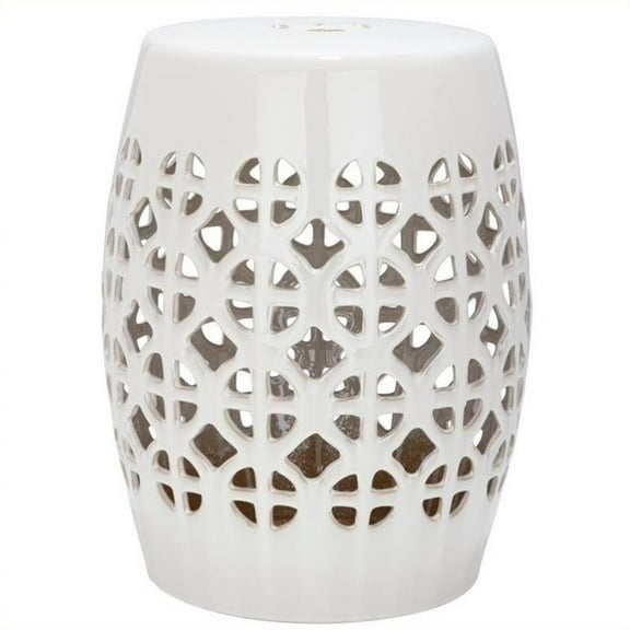 Pemberly Row Contemporary Ceramic Garden Stool in Cream Finish