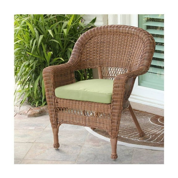 Jeco Honey Wicker Chair With Sage Green Cushion