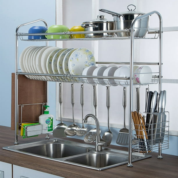 2 Tier Dish Rack Stainless Steel Dish Drying Storage Drain ...