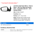thumbnail image 2 of Left Driver Side Power Mirror - Paint to Match - with Turn Signal and Heated Glass - Compatible with 2011 - 2013 Hyundai Elantra 2012, 2 of 2