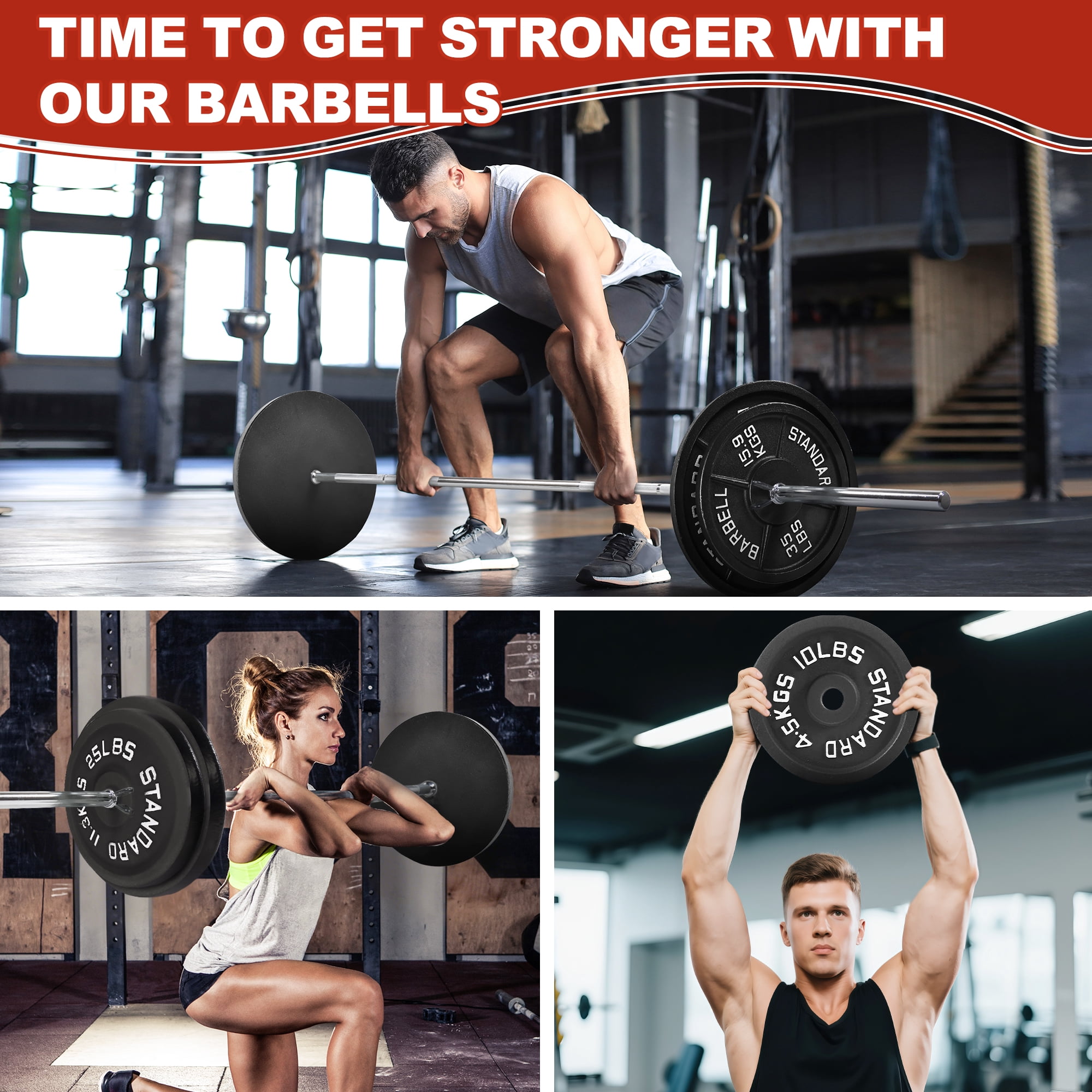 Signature Fitness Cast Iron Weight Plates, 1-Inch Hole, 2-Pack or 4-Pack Options (2.5LB–45LB), Black with Silver Numbers, for Standard Barbells, Dumbbells & Home Gym Strength Training