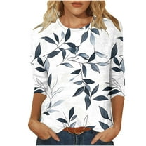 Women's Summer 3/4 Sleeve T Shirts Ladies Casual Tops Floral Printed Round Neck Tunic Top Dressy Comfy Spring Blouse Cute Loose Fit Basic Tees Trendy Going Out Clothes Outfits