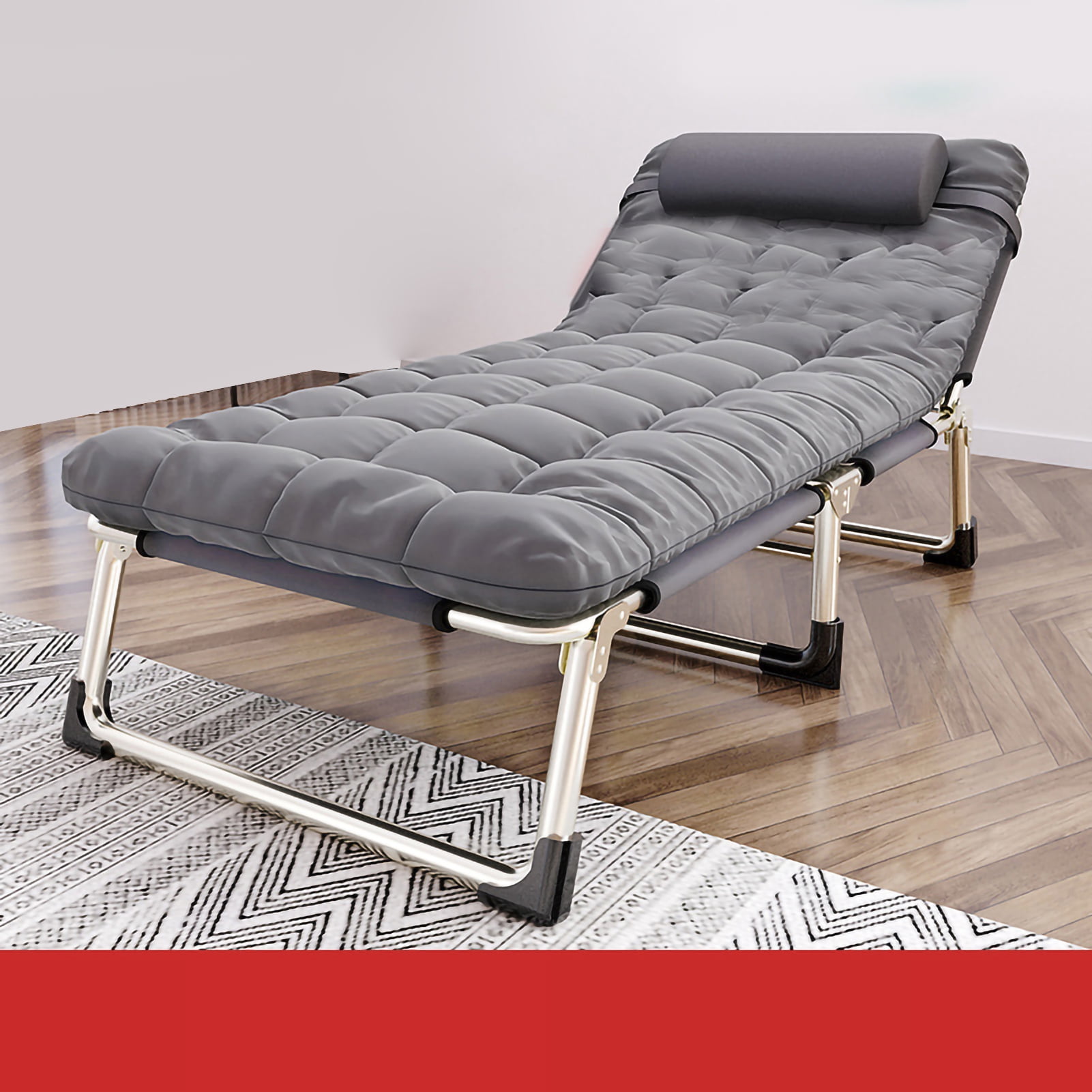 Lit Pliant De Camping - 75x28x14 Pouces - Métal Et Coton - Gris