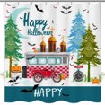 thumbnail image 1 of Whimsical Halloween Shower Curtain with Moon, Truck & Bats, 1 of 5