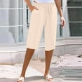 thumbnail image 2 of cfhntfmh Summer Capri Pants for Women Beach Vacation Clothes with Pocket Elastic Waist Cropped Trouser Baggy Wide Leg Capris, 2 of 7