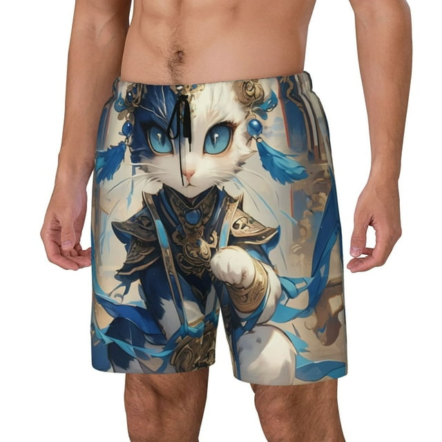 Fotbe Exotic Blue Cat Traje de Baño para Hombre – Shorts de Natación de Secado Rápido con Forro y Bolsillos-Large