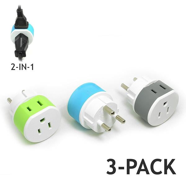 OREI Denmark Travel Plug Adapter 2 USA Inputs 3 Pack Type K