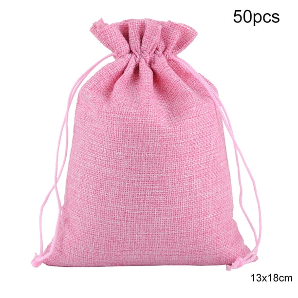 Wosthever 50 Uds. Bolsa de lino con cordón organizador de joyas bolsa de almacenamiento de té portátil para el hogar Almacenamiento y organización del hogar rosado 13x18cm Wosthever HA5722-35