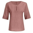 thumbnail image 4 of Clearance Deals Sales Abomasnow Women's Plus Size Cotton Linen Shirts Fashion 3/4 Sleeve V Neck Curved Hem Tunic Tops, Sizes S-XXXXXL, 4 of 5