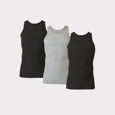 Hanes Tall Man Tank Top Undershirt, 3-Pack, Longer Length, Cotton, Black (Big & Tall Sizes)