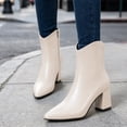 thumbnail image 2 of HAPIMO Women Ankle Boots Pointed Toe Chunky Block Heel V‑shaped Top Opening Zipper Faux Leather For Dating Dinner And Daily City Outings Beige 37, 2 of 7