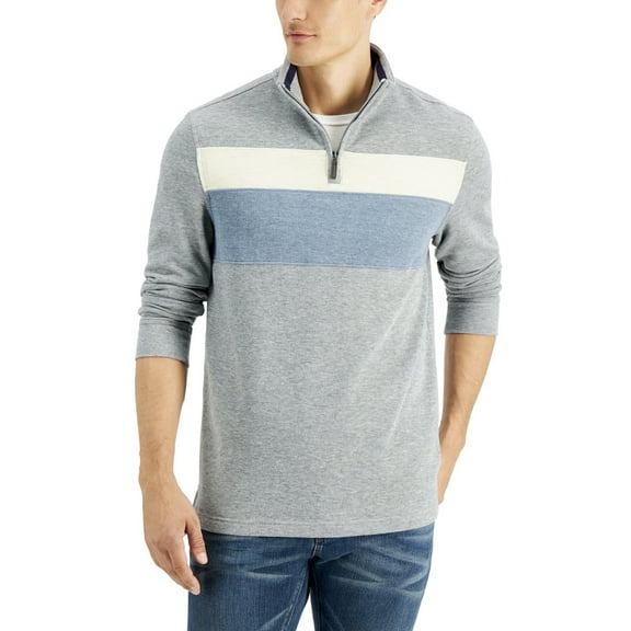 Club Room Men's Regular-Fit Colorblocked French Ribbed-Knit 1/4-Zip Sweater