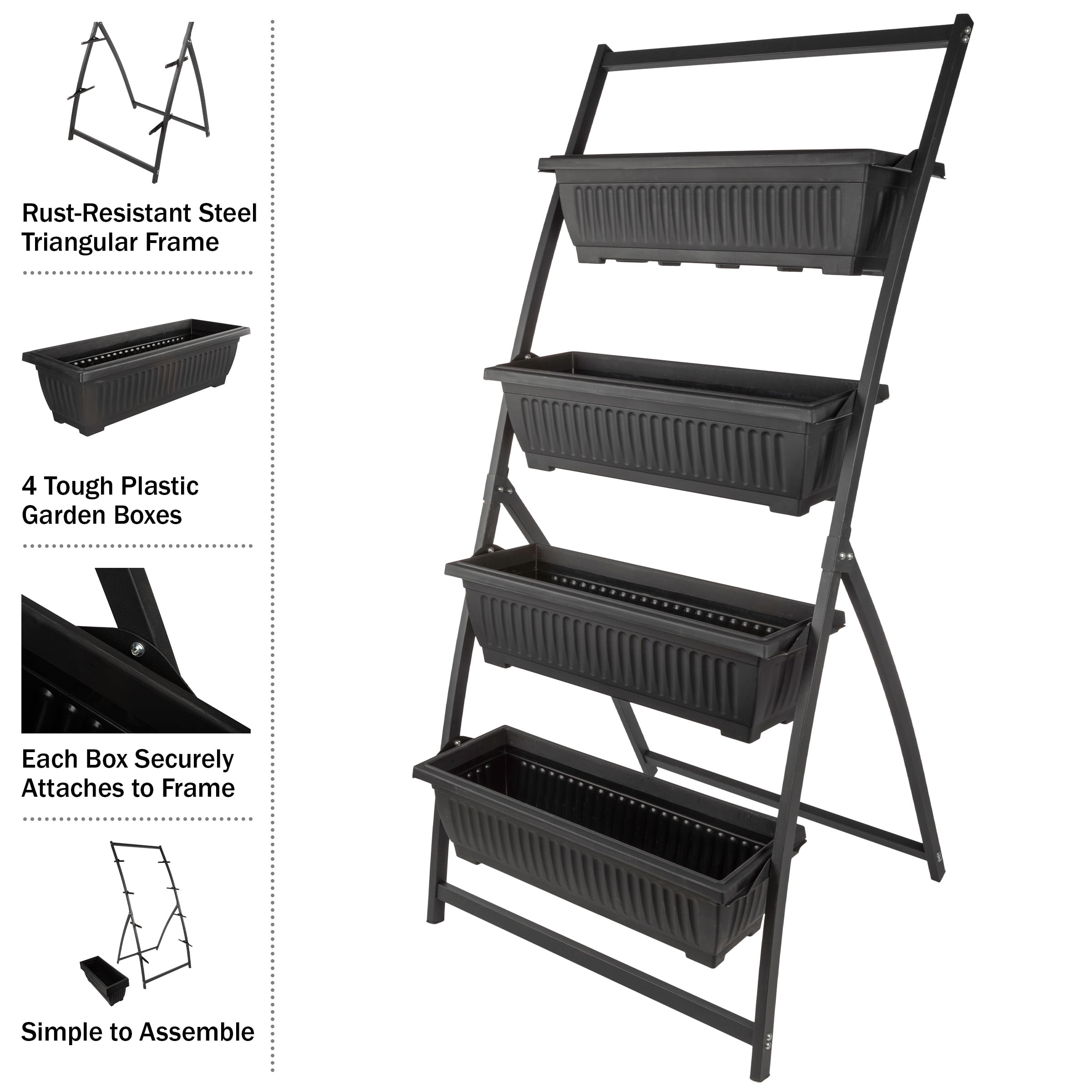 Pure Garden 4 Tier Vertical Garden Planter Raised Garden Beds, Black