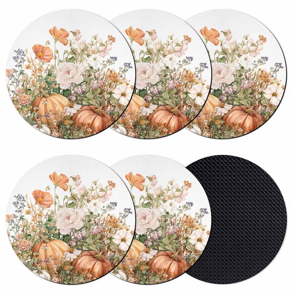 Fall Thanksgiving Pumpkins Coasters Set of 6, Absorbent Coasters for Drinks, Autumn Floral Botanical Coaster for Desk Coffee Table Protection, Home Decor House Warming Gifts 4"