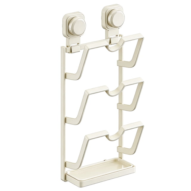 Soporte de pared con ventosa para tapas de ollas, organizador de tapas de ollas y sartenes, con bandeja de goteo extraíble para tabla de cortar.