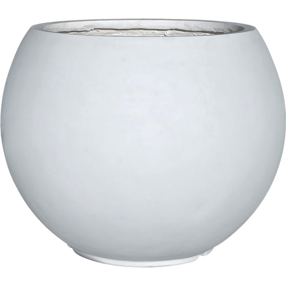 Modern Round Fiberstone Planter 17" Height, Large Outdoor Indoor Pot with Drainage, Decorative Garden Planter for Ficus Palm, White