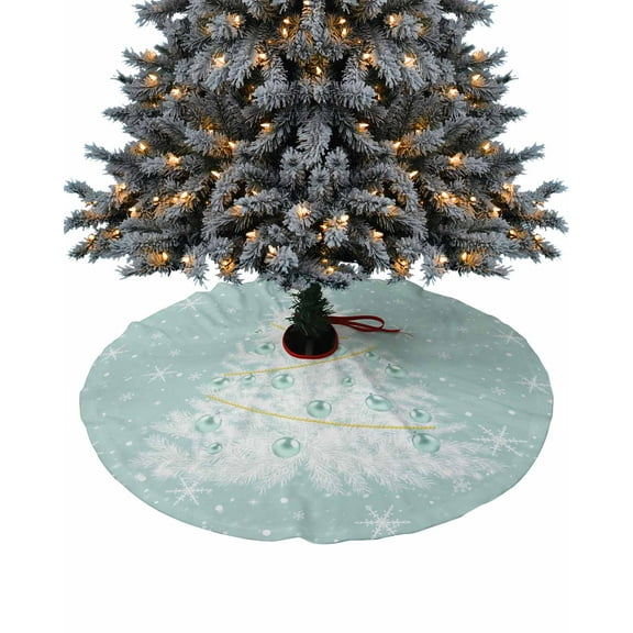 Teal Green Christmas Tree Christmas Tree Skirt 36 Inches Large Christmas Skirt Tree, Balls Snowflake Xmas Tree Tree Skirt Christmas Decorations for Fireplace Party Holidays Indoor Outdoor